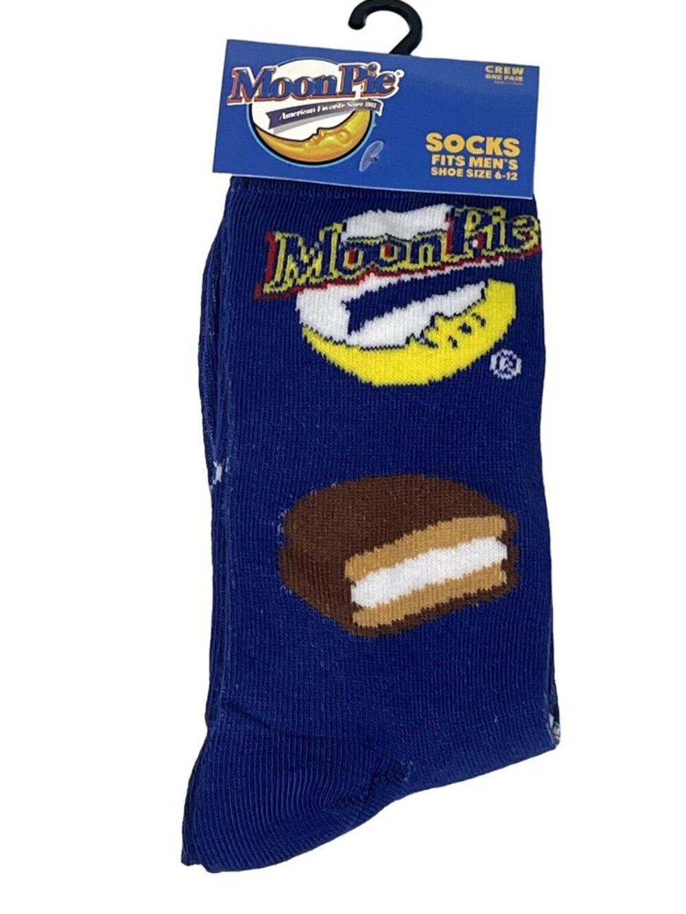 MoonPie Crew Socks Mens 6-12 Blue Snack Food Novelty Gift NWT